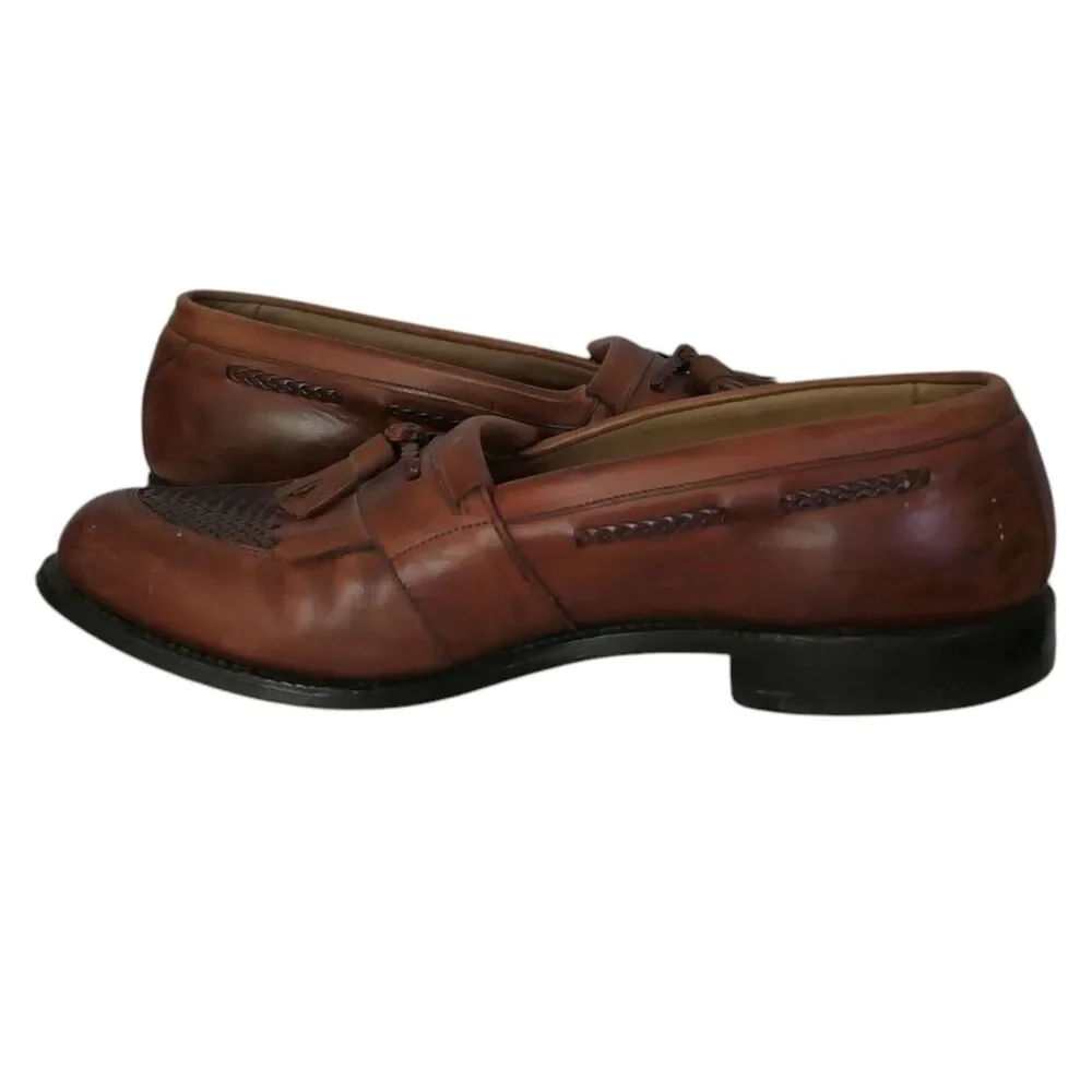 Allen Edmonds Cody Kiltie Tassel Loafers Mens 10E Brown Leather Woven Shoes